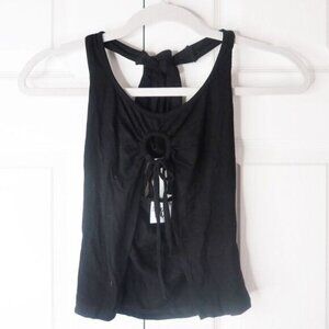 Princess Polly Black Open Front Halter Ribbed Top Women's Size 2